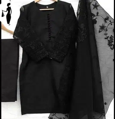 Elegant Black Embroidered Kurti Set