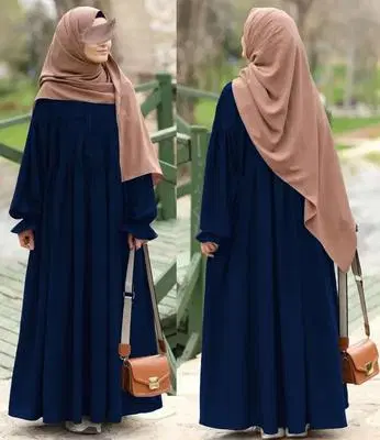 Elegant Navy Blue Abaya with Brown Hijab