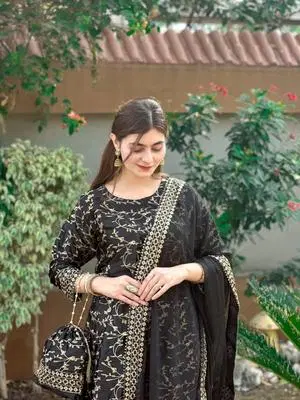 Elegant Black Embroidered Suit Set