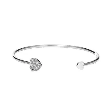 Heart-Shaped Silver Bangle Bracelet