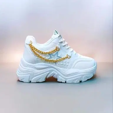 Chunky White Sneaker with Gold Chain