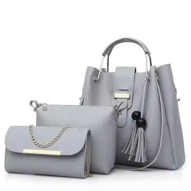 Elegant 3-Piece Grey Handbag Set