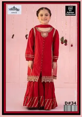 Girls' Festive Red Embroidered Dress