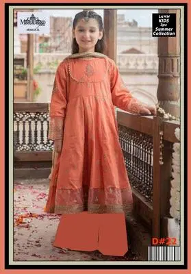 Girls' Peach Traditional Lawn Suit