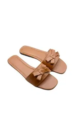 Brown Bow Slip-on Sandals