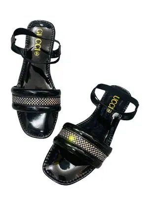 Black Patent Open-Toe Sandals