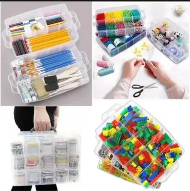 Multi-Compartment Plastic Storage Organizer Box