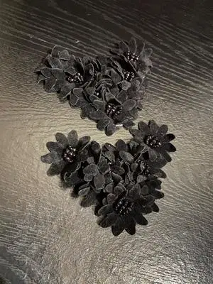 Black Floral Heart Appliques