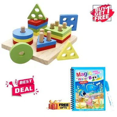 Wooden Shape Sorting Block Toy & Magic Water Book