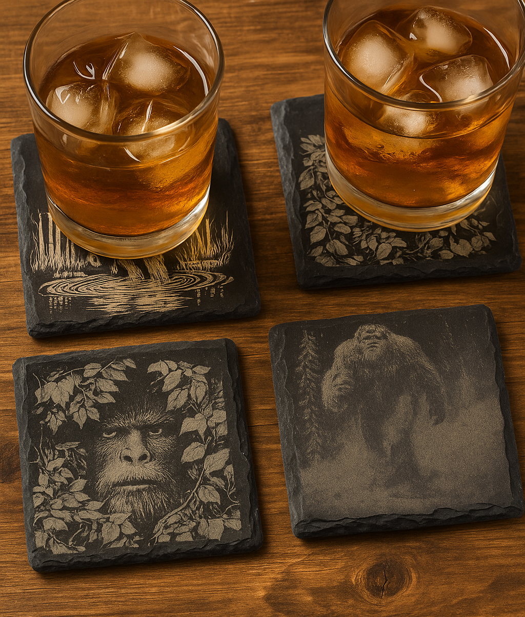 Laser Etched Slate Coaster Set (4) with Holder