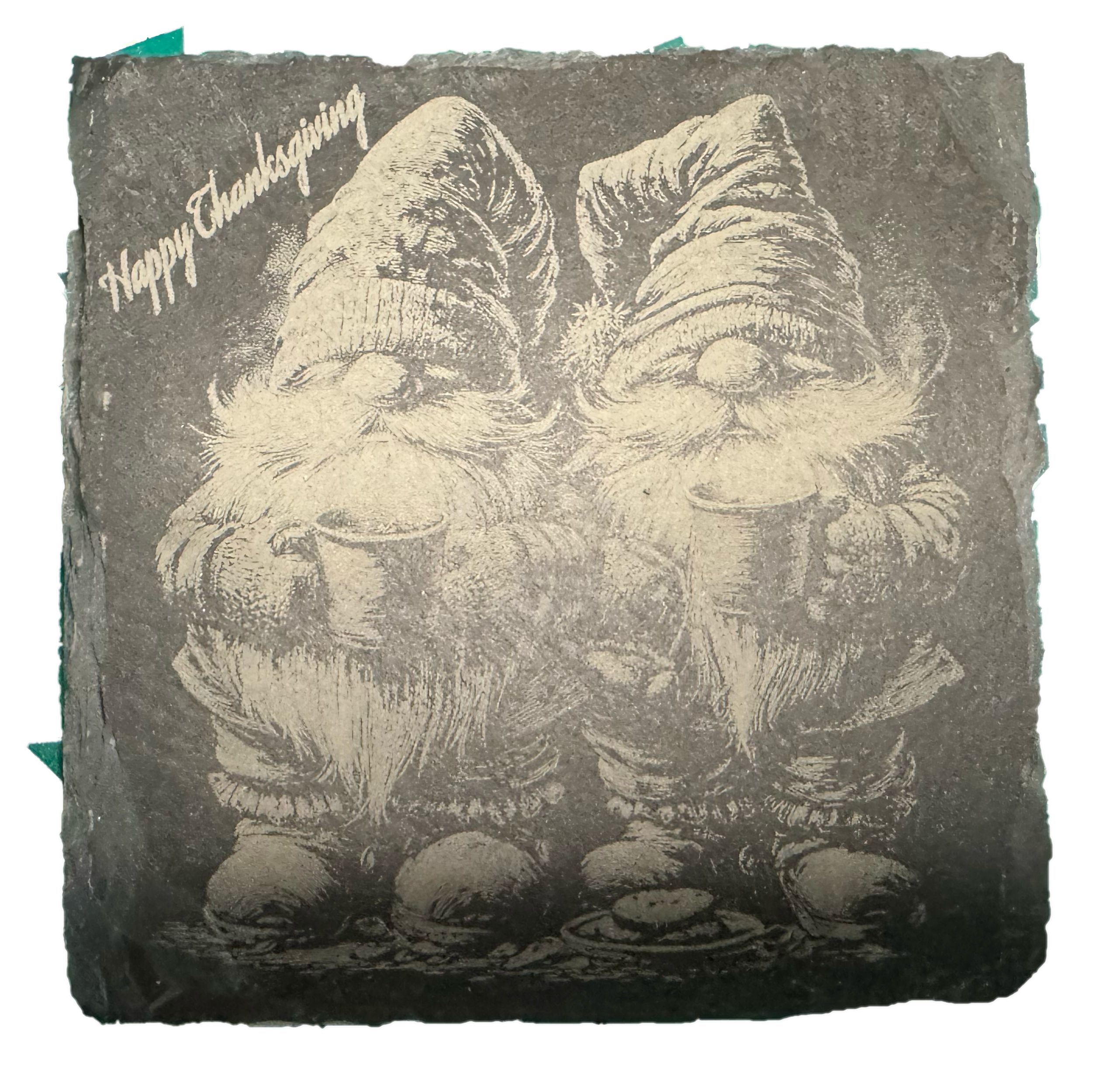 Gnome Slate Coaster Set – Laser-Etched on Natural Stone