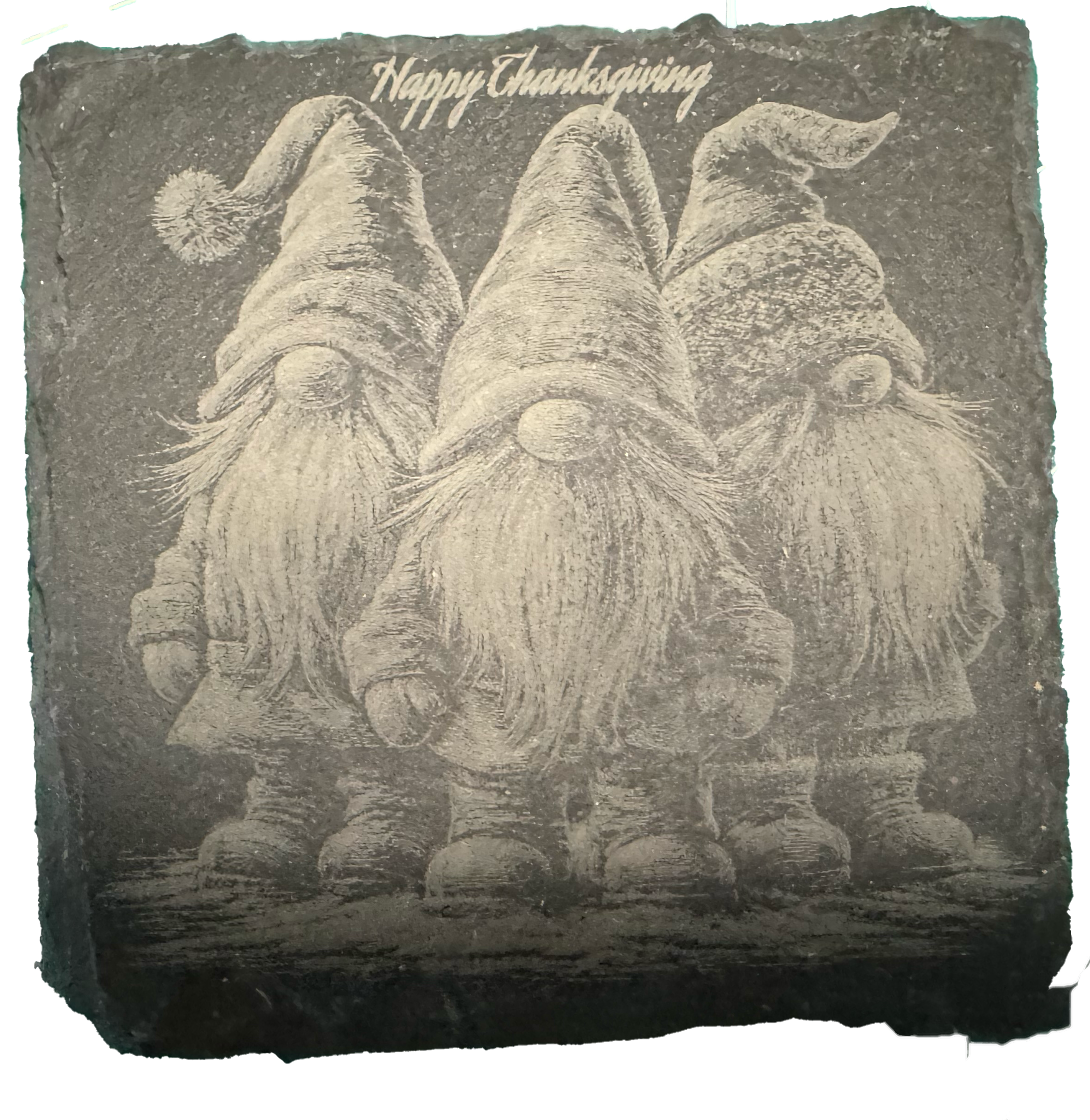 Gnome Slate Coaster Set – Laser-Etched on Natural Stone