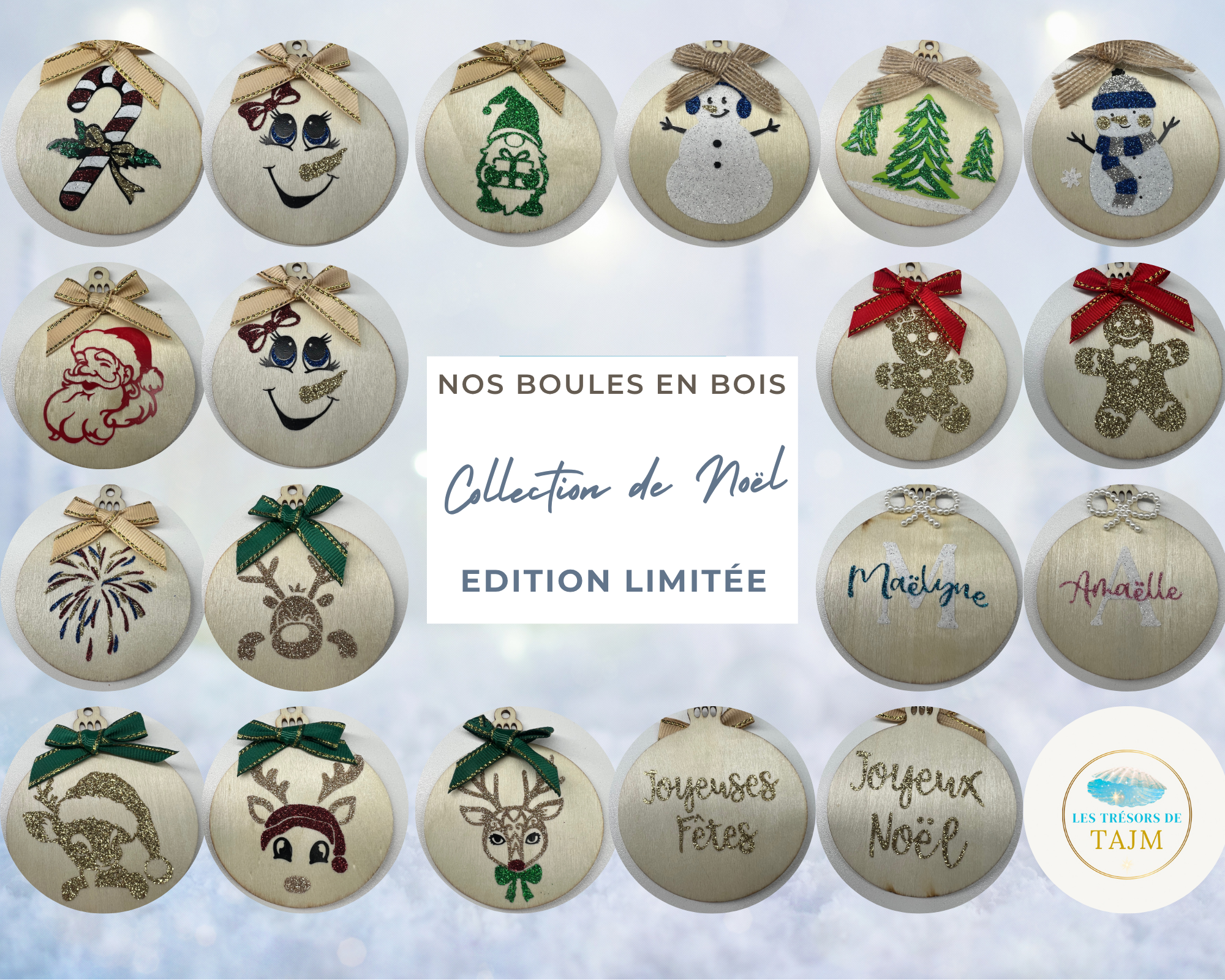 Boule de Noël personnalisable – Bois naturel