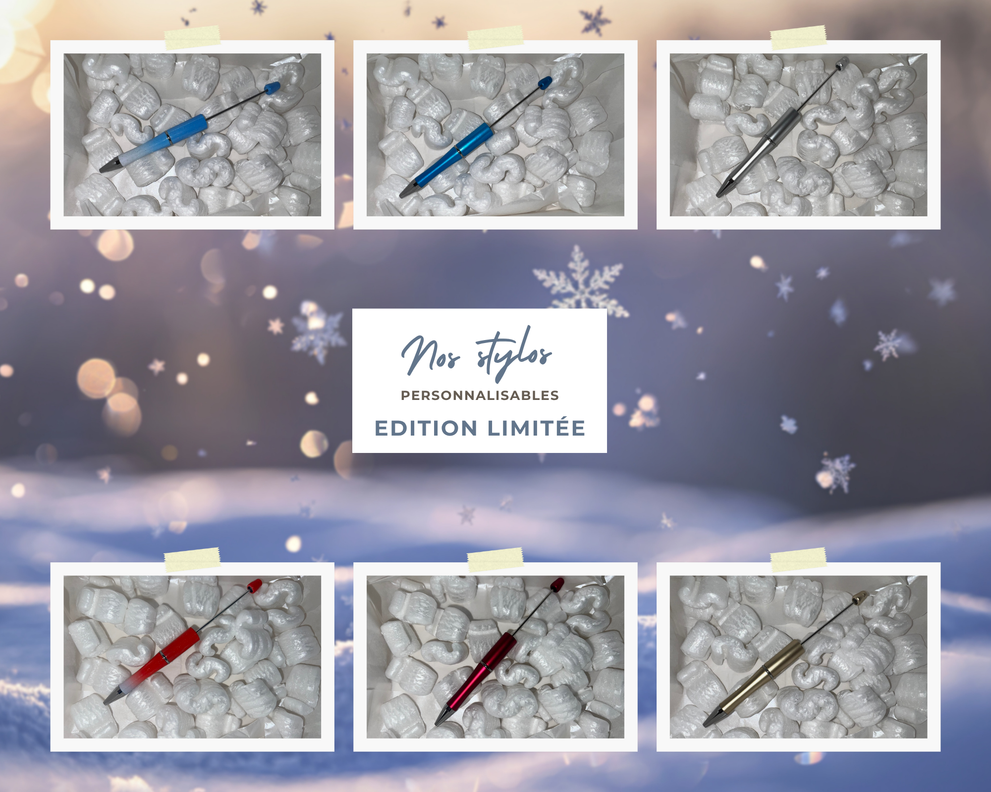 Stylo entièrement personnalisable – Perles & motifs – avec étui assorti en simili cuir