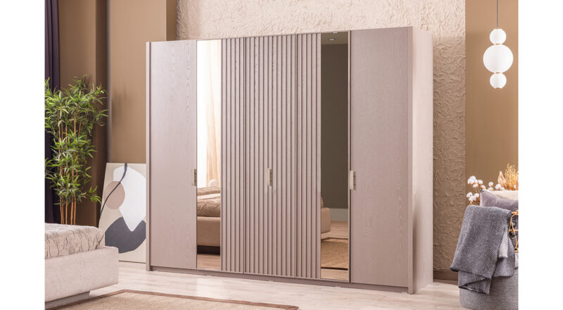 Latte Kleiderschrank mit 5 Türen