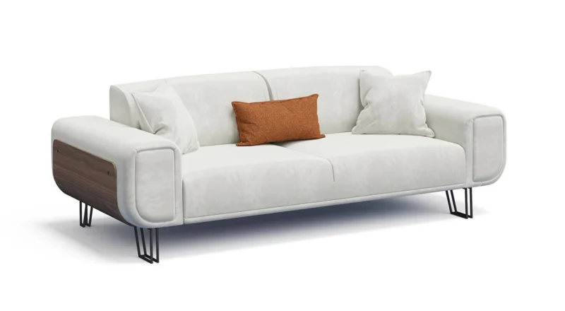 Basic Dreisitzer-Sofa mit Bettfunktion Creme