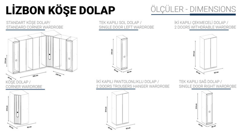 Lizbon Kleiderschrank 2 Türig mit Schubladen