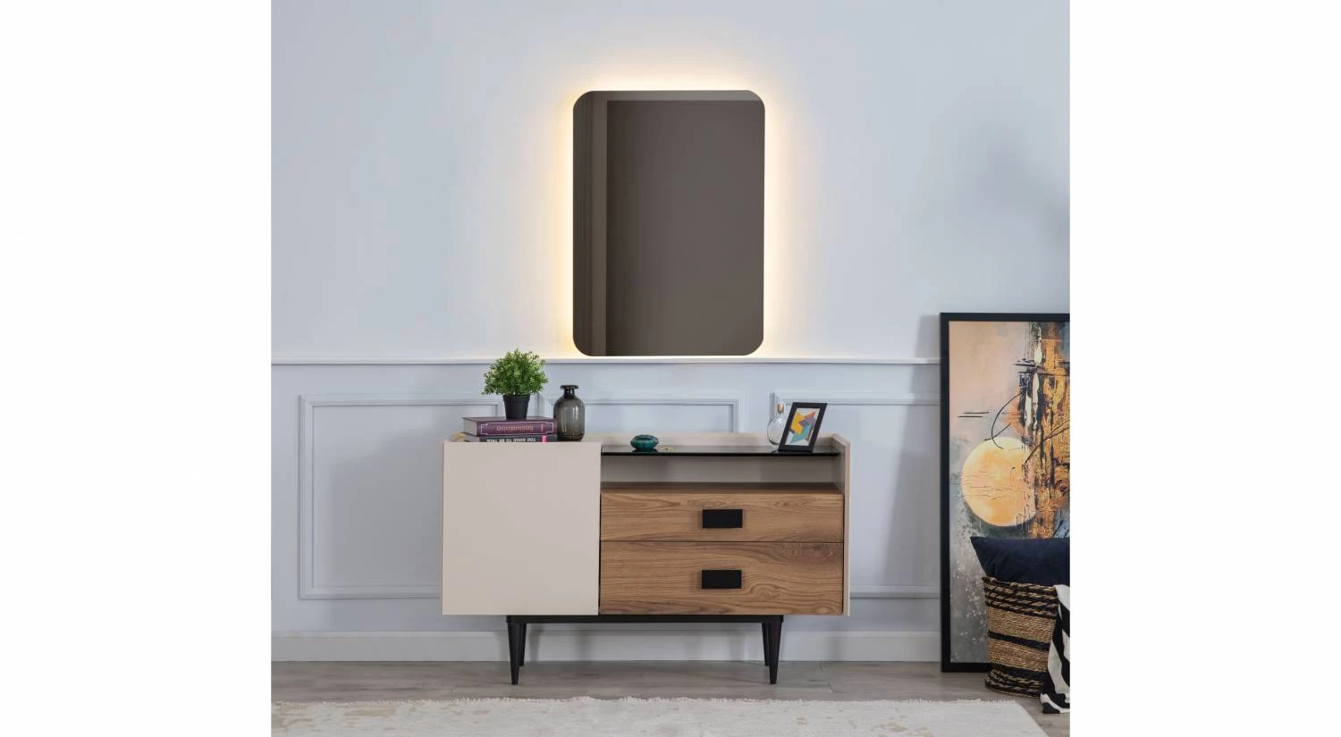 Aqua Schminktisch mit Spiegel