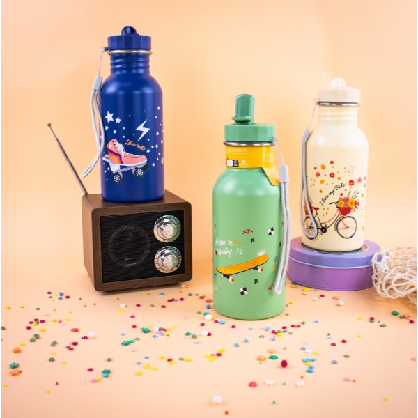 Yoko Design vaikiškas nerūdijančio plieno buteliukas, BORN TO SKATE, 500 ml