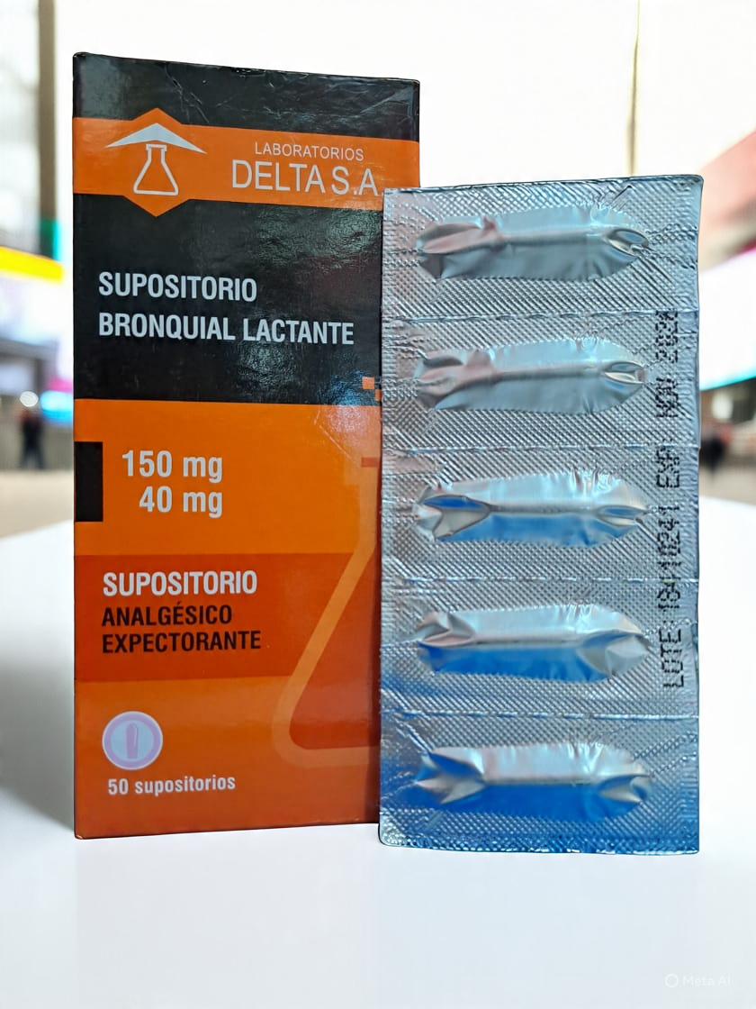 Supositorio Bronquial Lactante, Paracetamol 150mg, Guaifenesina, Eucaliptol, Gomenol X Supositorio