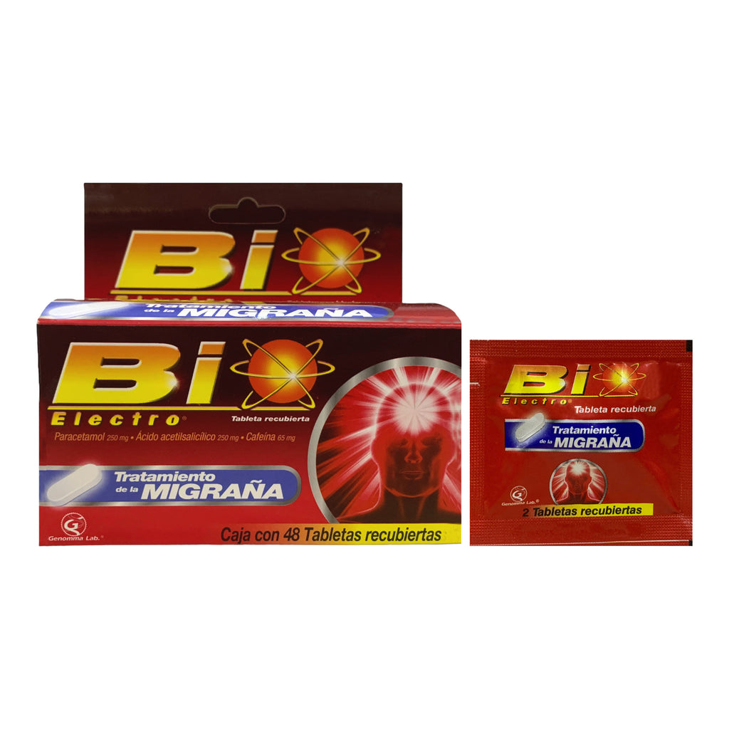 Bi Electro X Tabletas _ Paracetamol 250 mg, Ácido acetilsalicilico 250 mg, Cafeína 65 mg