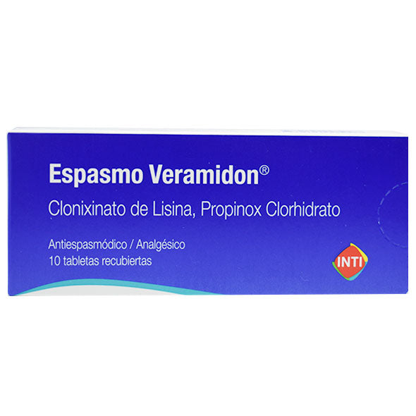 Espasmo Veramidon _ Clonixinato de Lisina, Propinox Clorhidrato 250 mg/10 mg X Tabletas Recubiertas