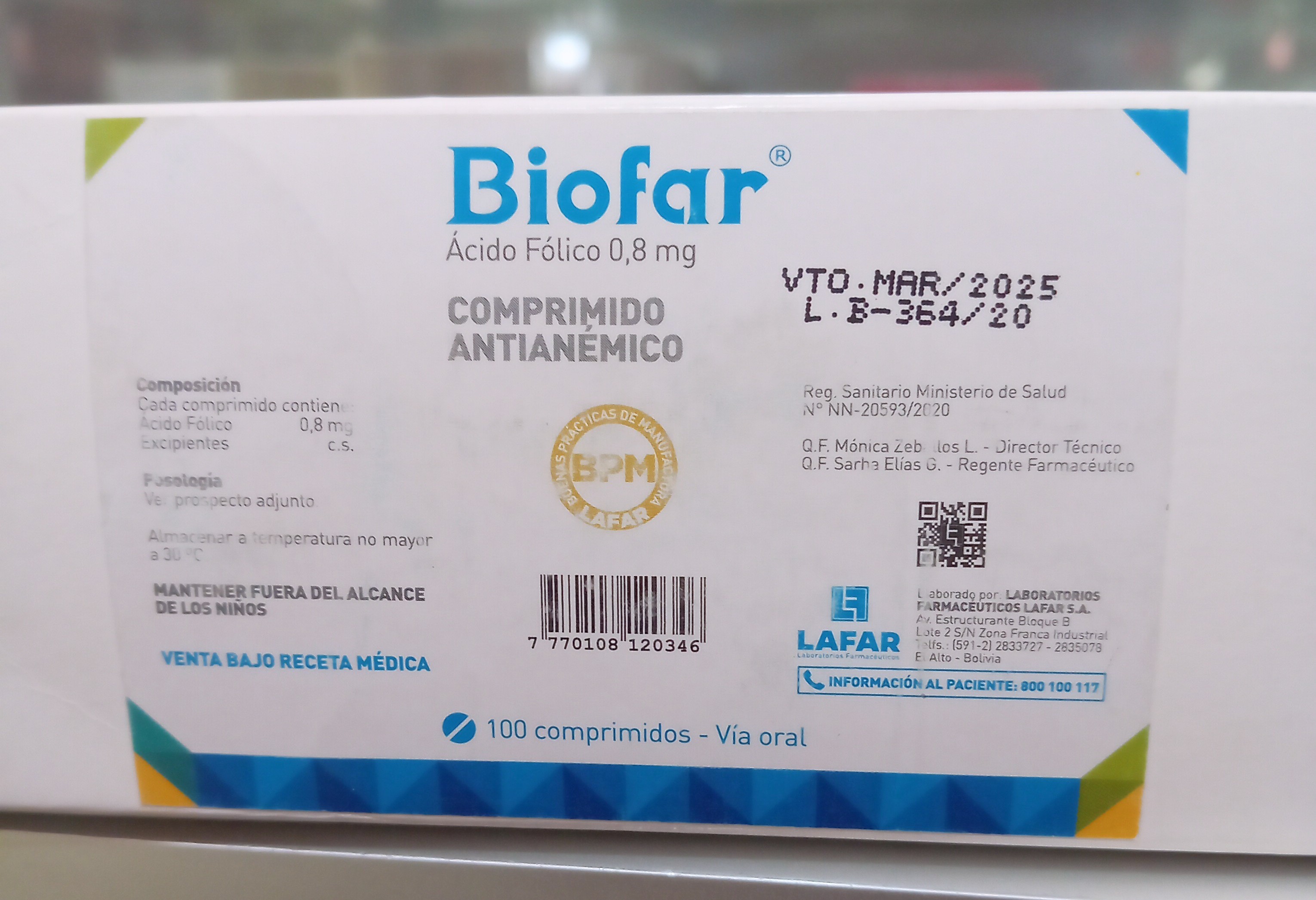 Biofar X Comprimido Ácido Fólico 0,8 mg
