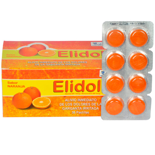 Elidol naranja X pastilla masticable Benzocaína Mentol 