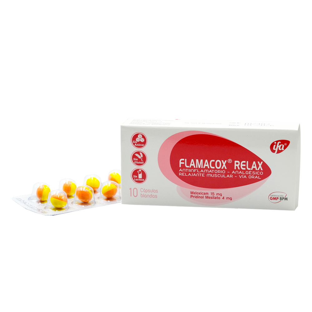 Flamacox Relax X Capsulas _ Meloxicam 15 mg, Prinidol mesilato 4 mg