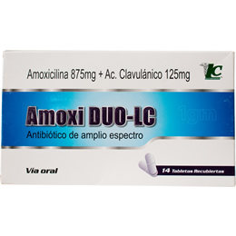Amoxi DUO-LC X Tabletas _ Amoxicilina 875 mg + ÁCIDO Clavulonico 125 mg