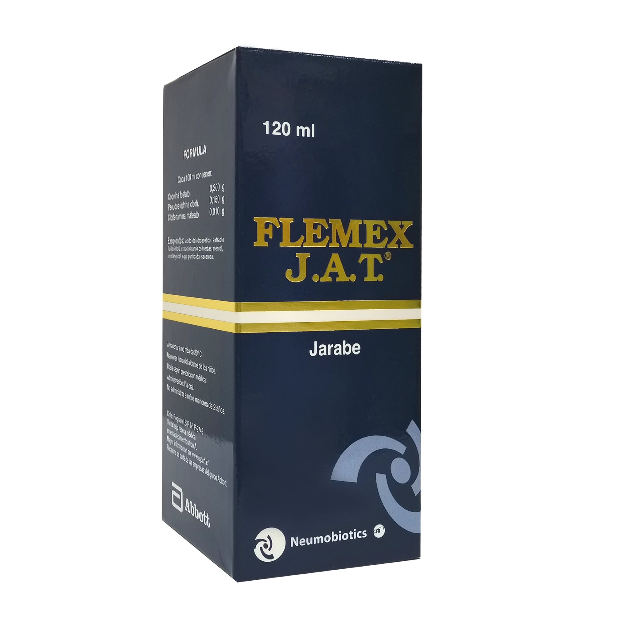 Flemex J.A.T X Jarabe 120 ml _ Codeina fosfato 0,200 g, Pseudoefedrina 0,150 g, Clorfenamina 0,010 g
