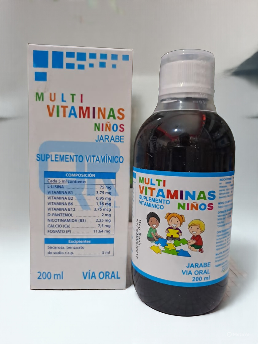Multivitaminas 200 ml X Jarabe _ Lisina, Vitamina B1 B2 B6 B12, Calcio, Fosfato