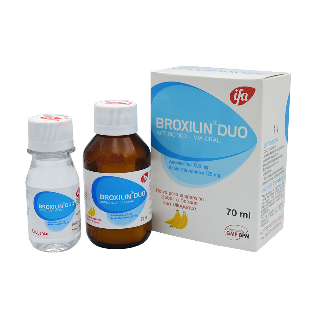 Broxilin Duo Suspensión X 70 ml _ Amoxicilina 500 mg, Ácido Clavulonico 125 mg