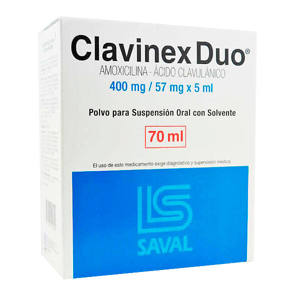 Clavinex Duo jarabe X 70 ml amoxicilina 400 mg/ clavulinico 57 mg x 5 ml