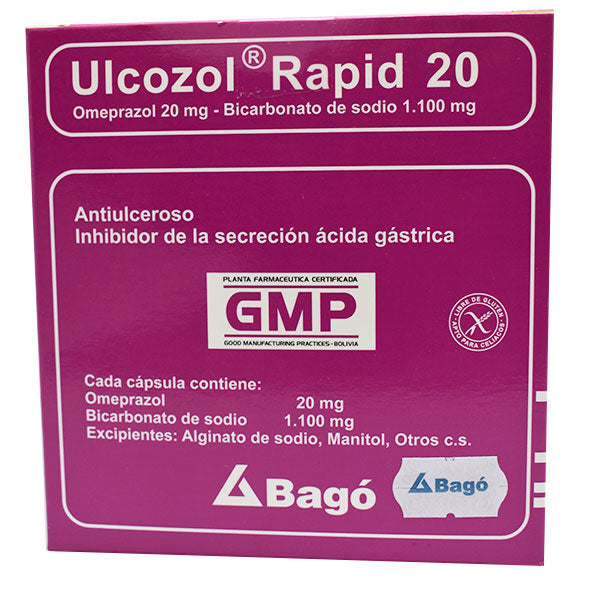 Ulcozol Rapid X capsulas Omeprazol 20Mg Y Bicarbonato De Sodio 1100Mg