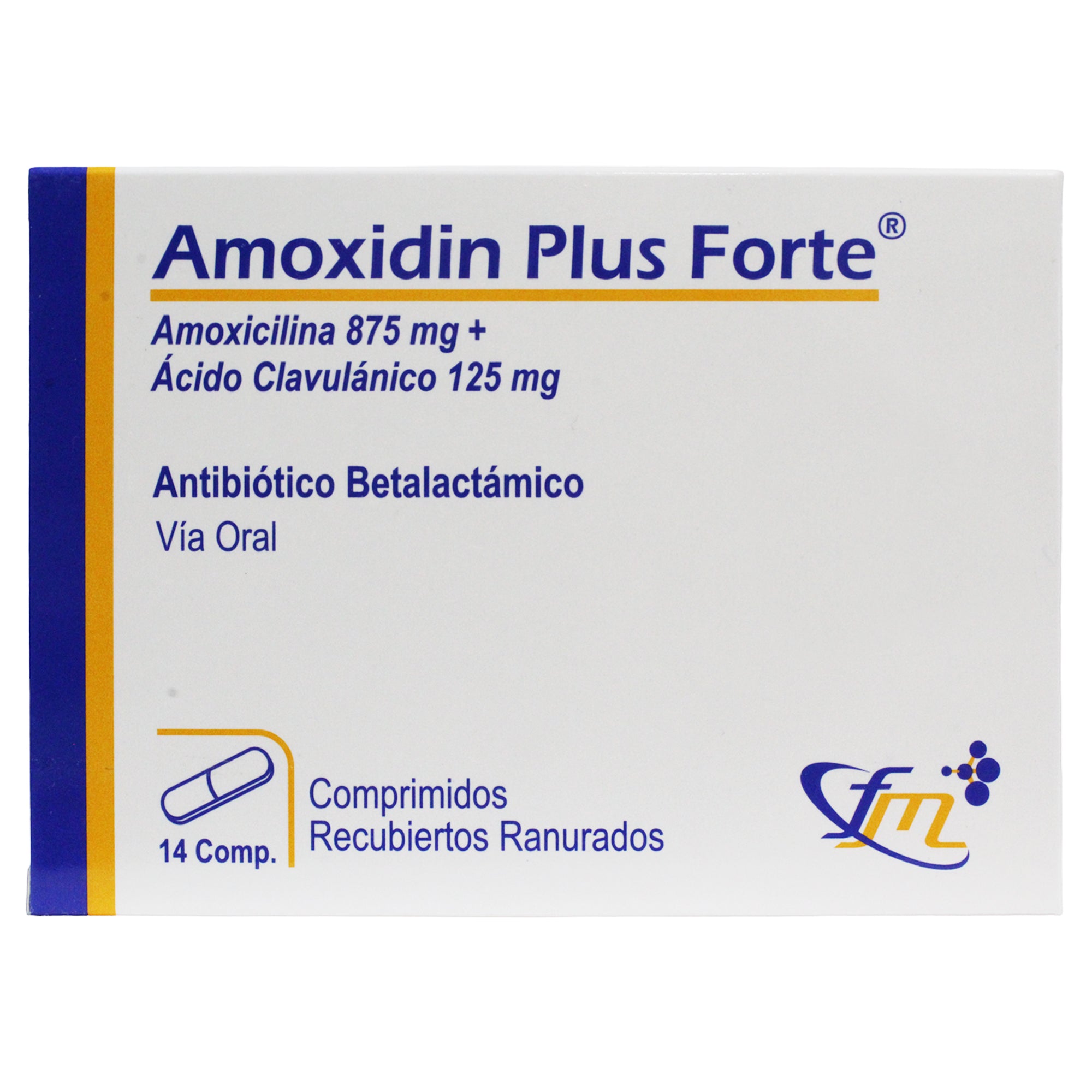 Amoxidin Plus Forte X comprimido Amoxicilina 875Mg Y Acido Clavulanico 125Mg