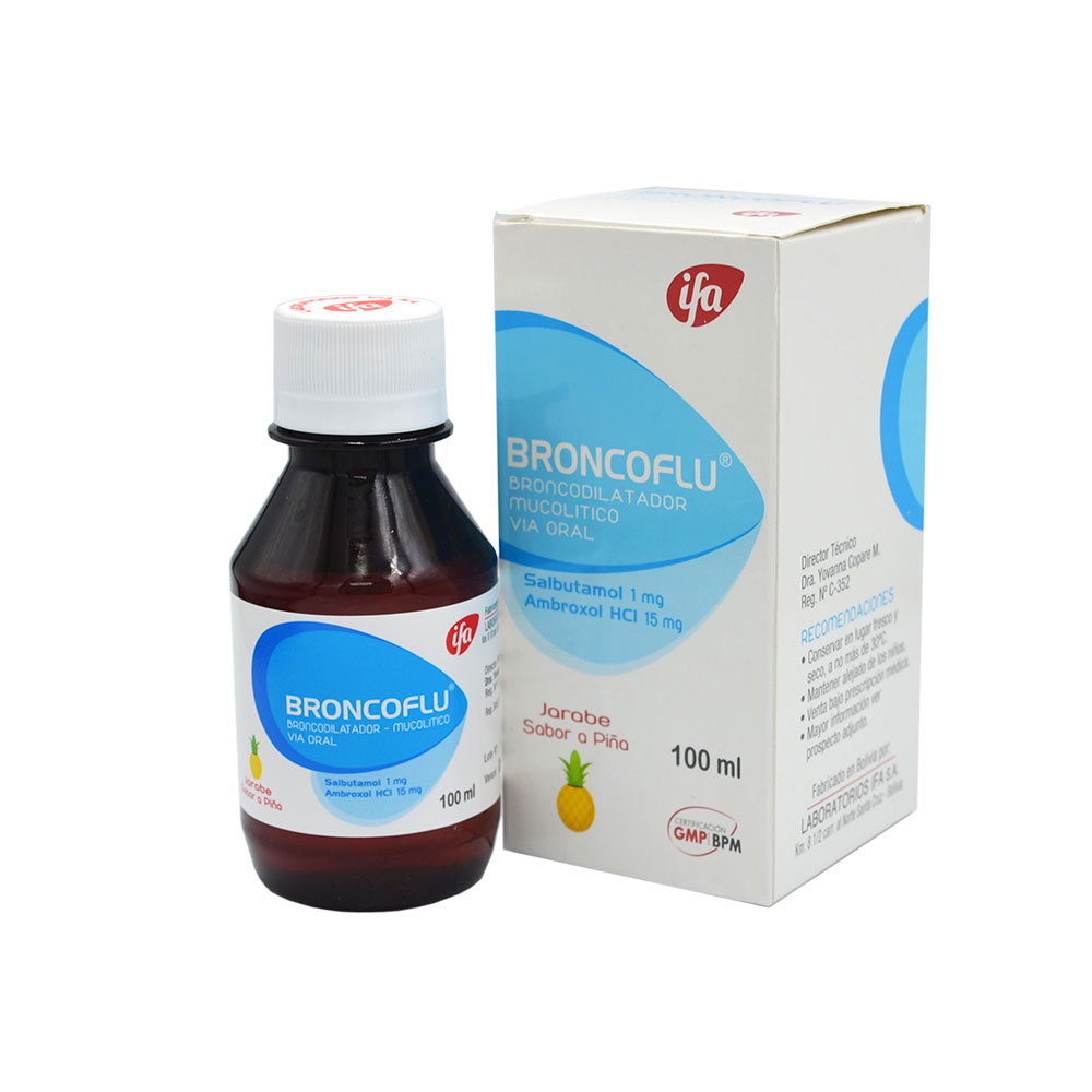 Broncoflu Jarabe X 100 ml _ Salbutamol 1 mg , Ambroxol 15 mg 
