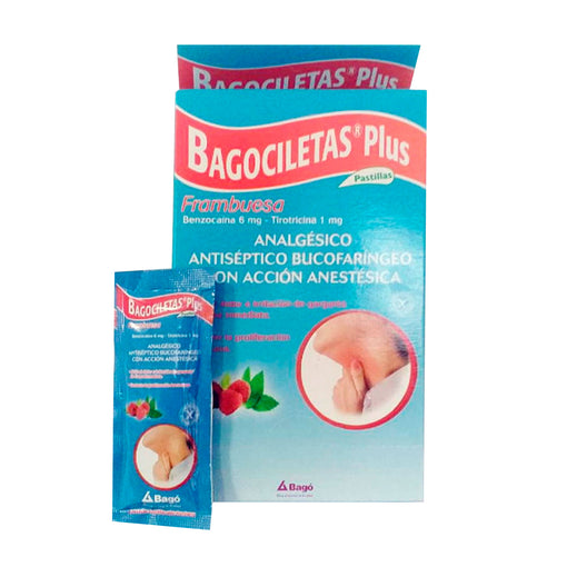Bagociletas Plus X 4 pastillas sobre Frambuesa  benzocaina 6 mg tirotricina 1 mg