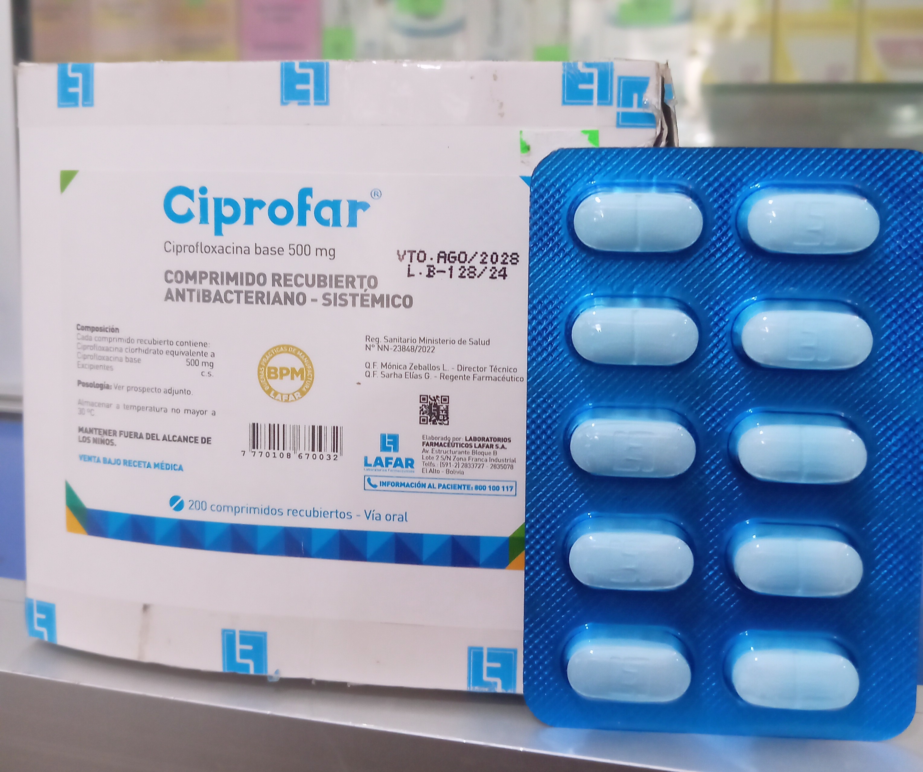 Ciprofar X Comprimido ciprofloxacina 500 mg