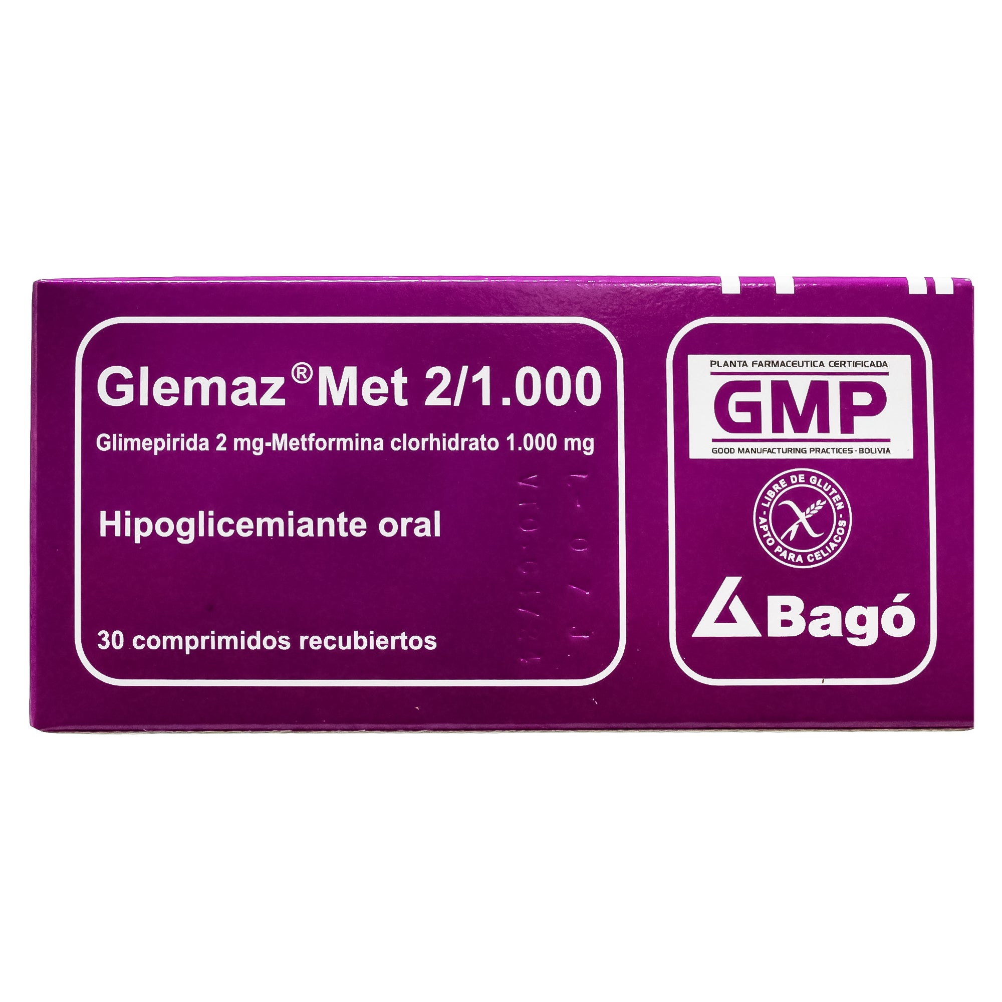 Glemaz Met 2/1.000 X tableta Glimepirida 2 mg Y Metformina 1000 mg