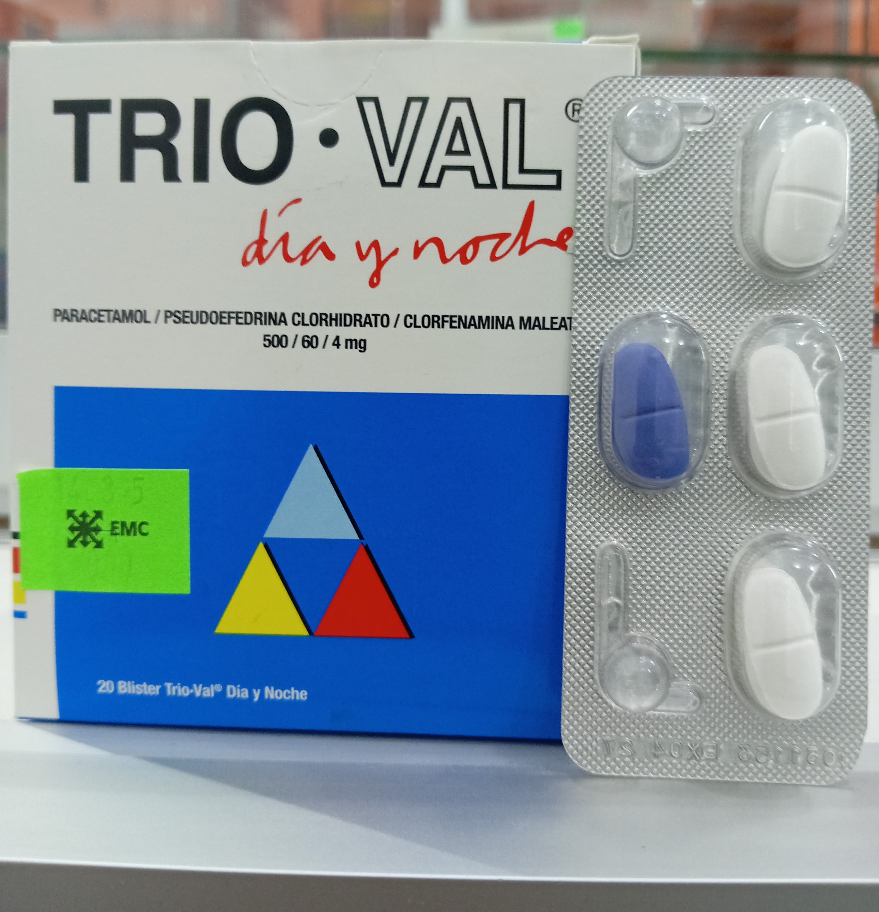 TRIO VAL día y noche tratamiento X Comprimidos Paracetamol 500mg, Pseudoefedrina 60mg, Clorfeniramina 4mg