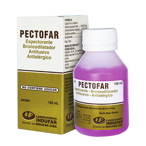 PectoFar jarabe X 100 ml gluceril 100 Mg clorfeniramina 2.1 mg teofilina 27.5 mg
