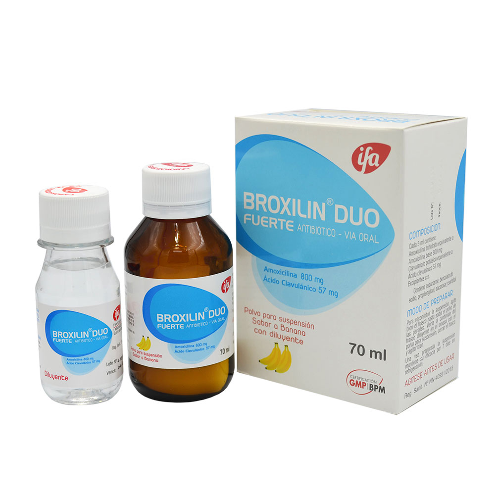 Broxilin Duo Fuerte SUSP. X 70 ml _ Amoxicilina 800 mg, Ácido Clavulonico 57 mg
