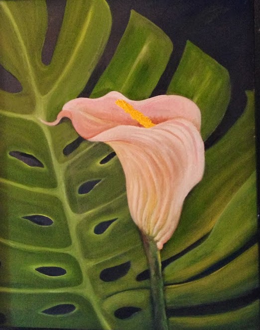 Calla Lily on Monstera Leaf Painting