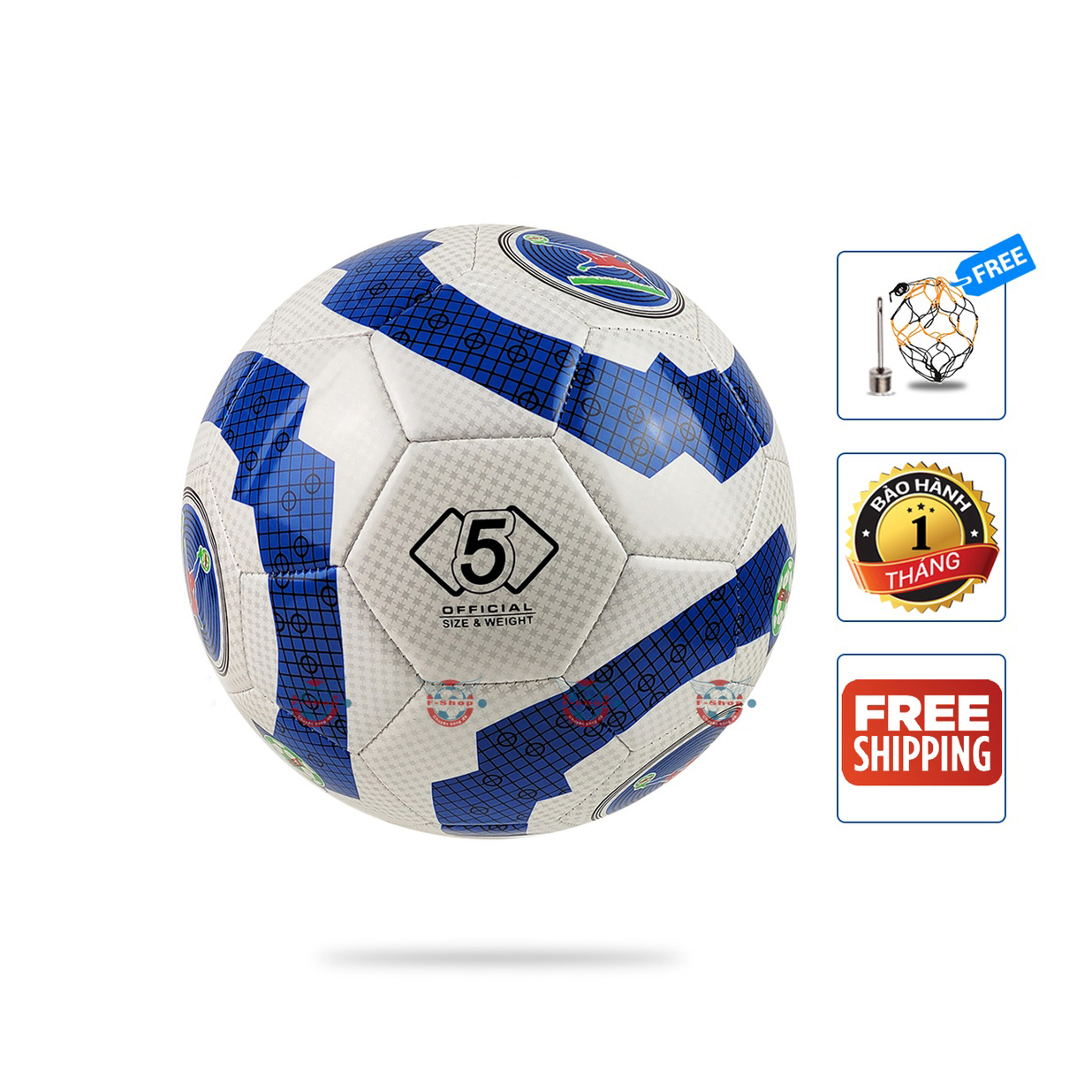 Bóng đá da may 3 lớp - Mẫu BH trắng xanh