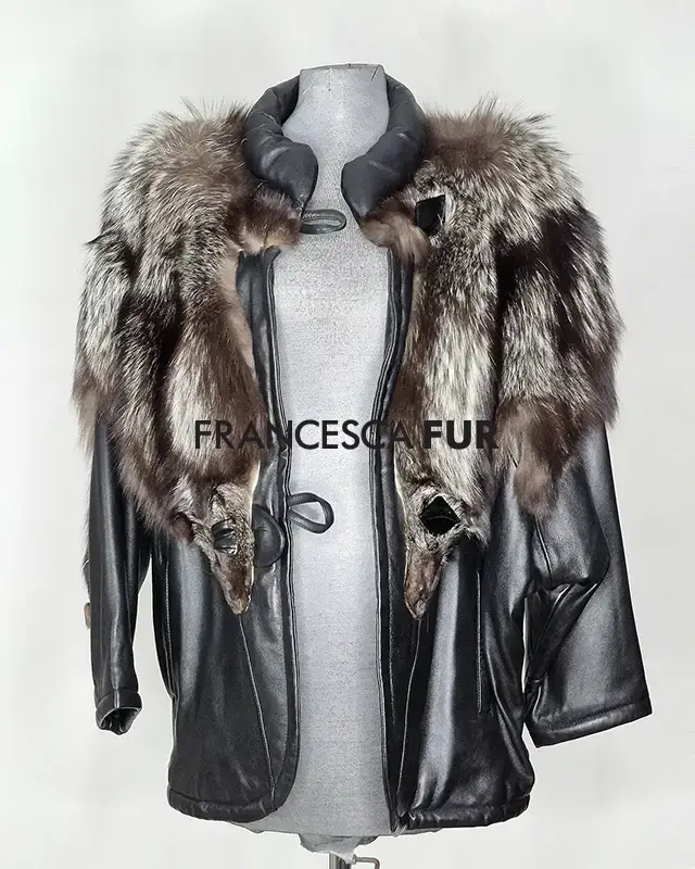 LEATHER JACKET With Silver Fox Fur Pelts