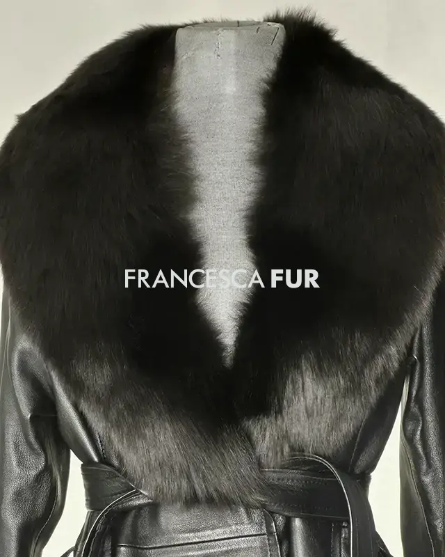 FOX FUR Collared Leather Full Length Coat