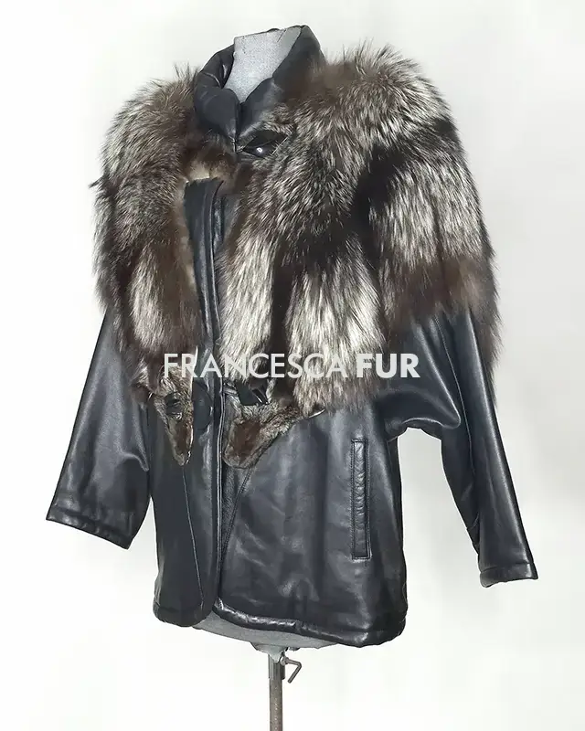 LEATHER JACKET With Silver Fox Fur Pelts