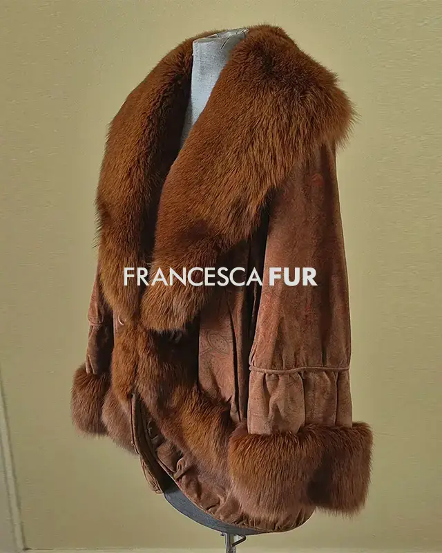 FOX FUR Trimmed Brown Suede Jacket