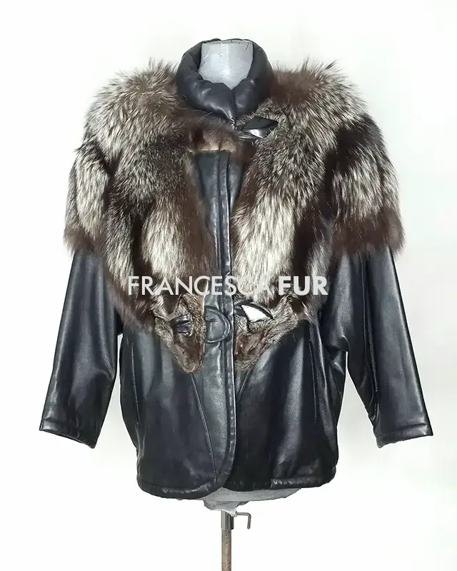 LEATHER JACKET With Silver Fox Fur Pelts